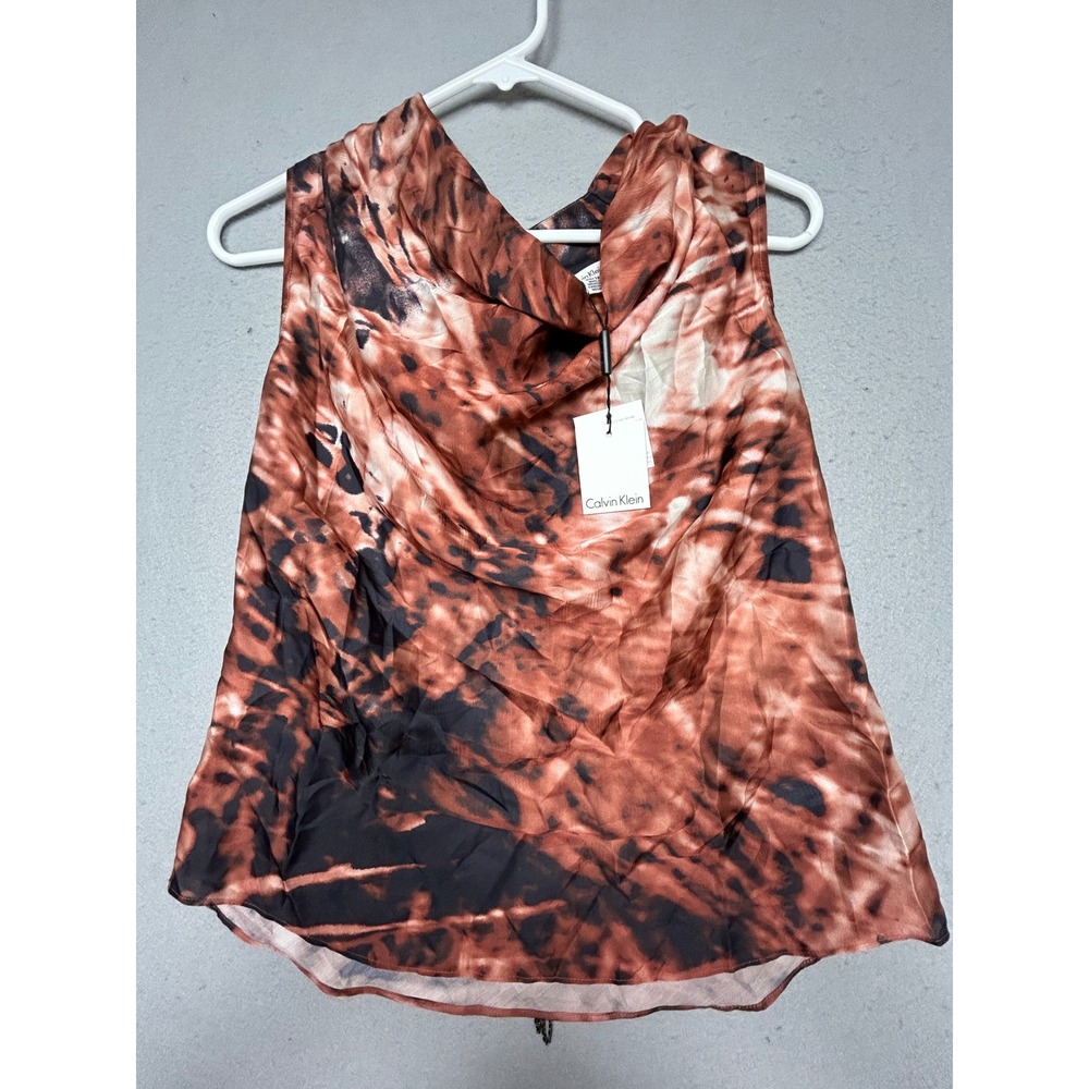 Calvin Klein Blouse Polyester Tie Dye Brown XS Womens